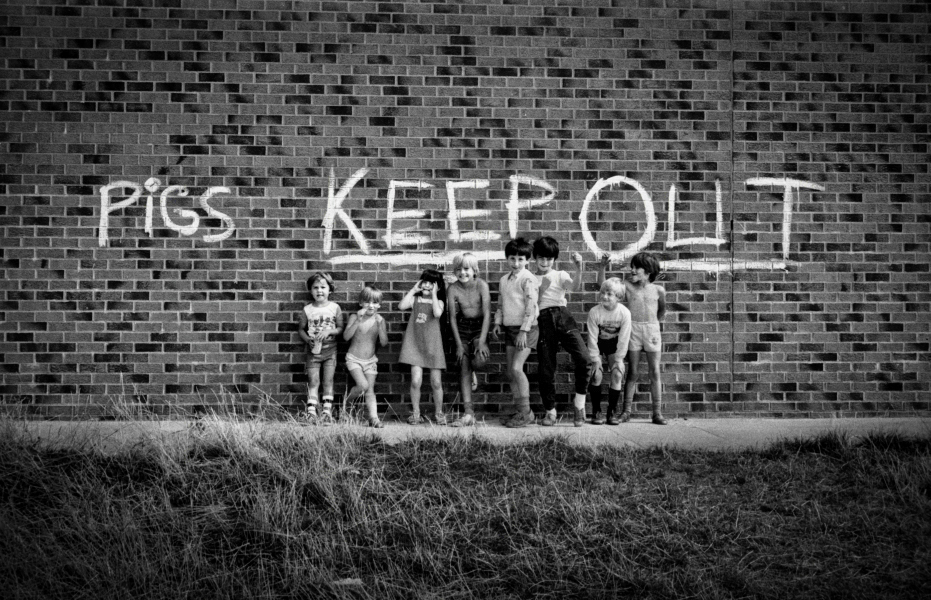 Children in front of 'Pigs Keep Out' on Roman Road Estate - Blackburn - A Town and its People by Christopher John Ball