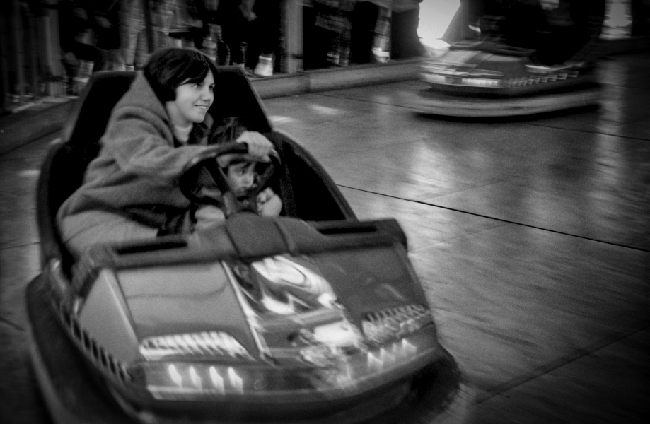 Sisters Riding Easter Fair Dodgems - Blackburn a Town and its People Photographic Study