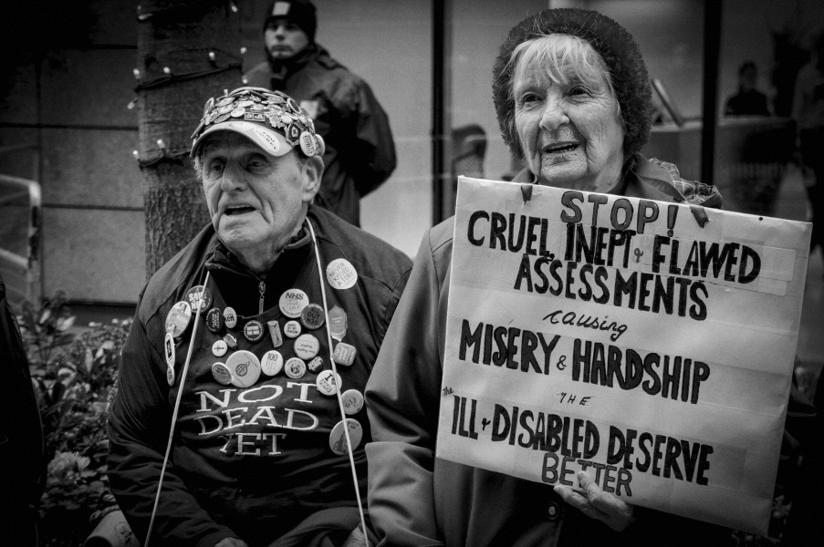 Demonstration by disabled people and carers outside ATOS offices, London 19th February 2014