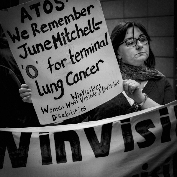 Demonstration by disabled people and carers outside ATOS offices, London 19th February 2014