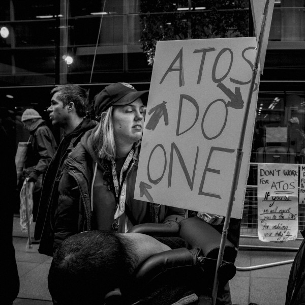 Part Two of Demonstration by disabled people and carers outside ATOS offices, London 19th February 2014