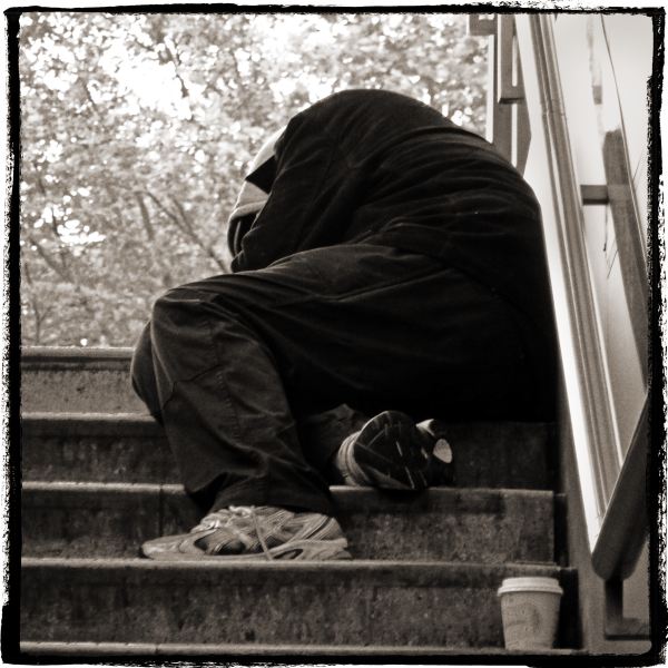 Homeless Person and Coffee Cup, Kings Cross, London - From Discarded, a photographic essay by Christopher John Ball Photographer and Writer