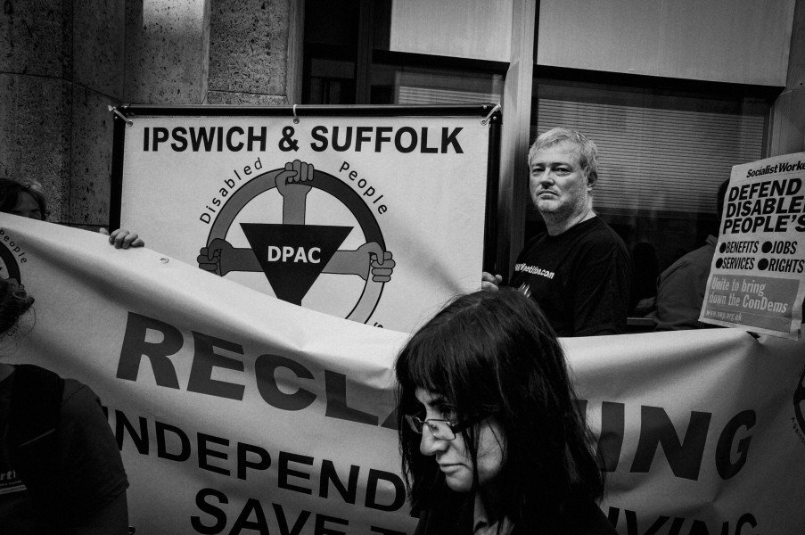 DPAC demonstration outside Department for Work and Pensions, London. 4th September 2013 Photographs by Christopher John Ball