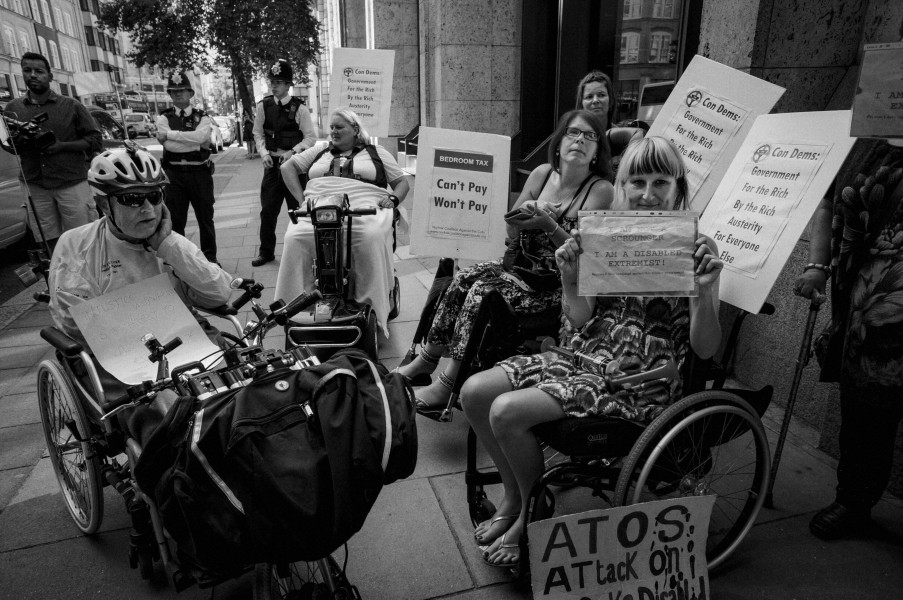 DPAC demonstration outside Department for Work and Pensions, London. 4th September 2013 Photographs by Christopher John Ball