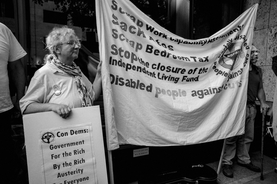 DPAC demonstration outside Department for Work and Pensions, London. 4th September 2013 Photographs by Christopher John Ball