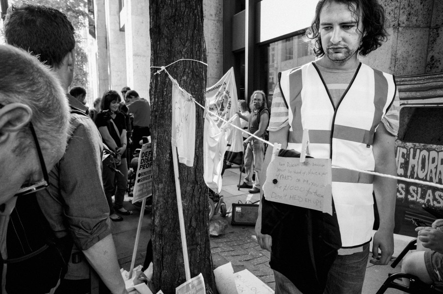 DPAC demonstration outside Department for Work and Pensions, London. 4th September 2013 Photographs by Christopher John Ball