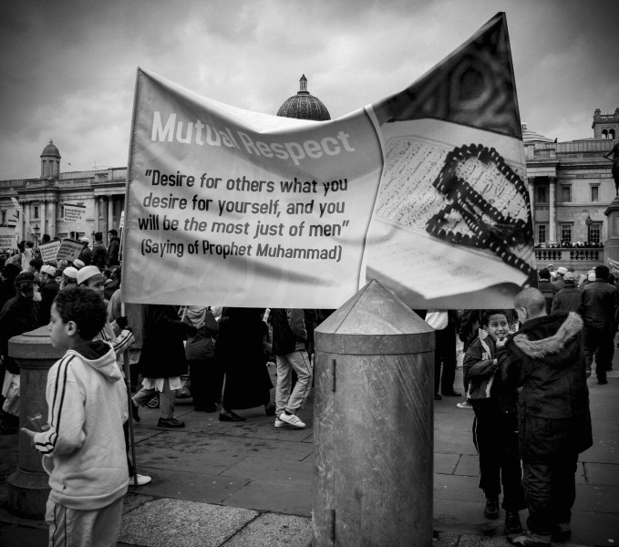 Demonstration against Danish Cartoons held by Muslims at Trafalgar Square 11th February 2006 - London - A City and its People A photographic study by Christopher John Ball - Photographer and Writer